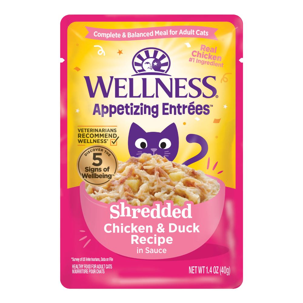 Wellness Appetizing Entrees Shredded Chicken & Duck Adult Pouch Cat Food 1.4oz
