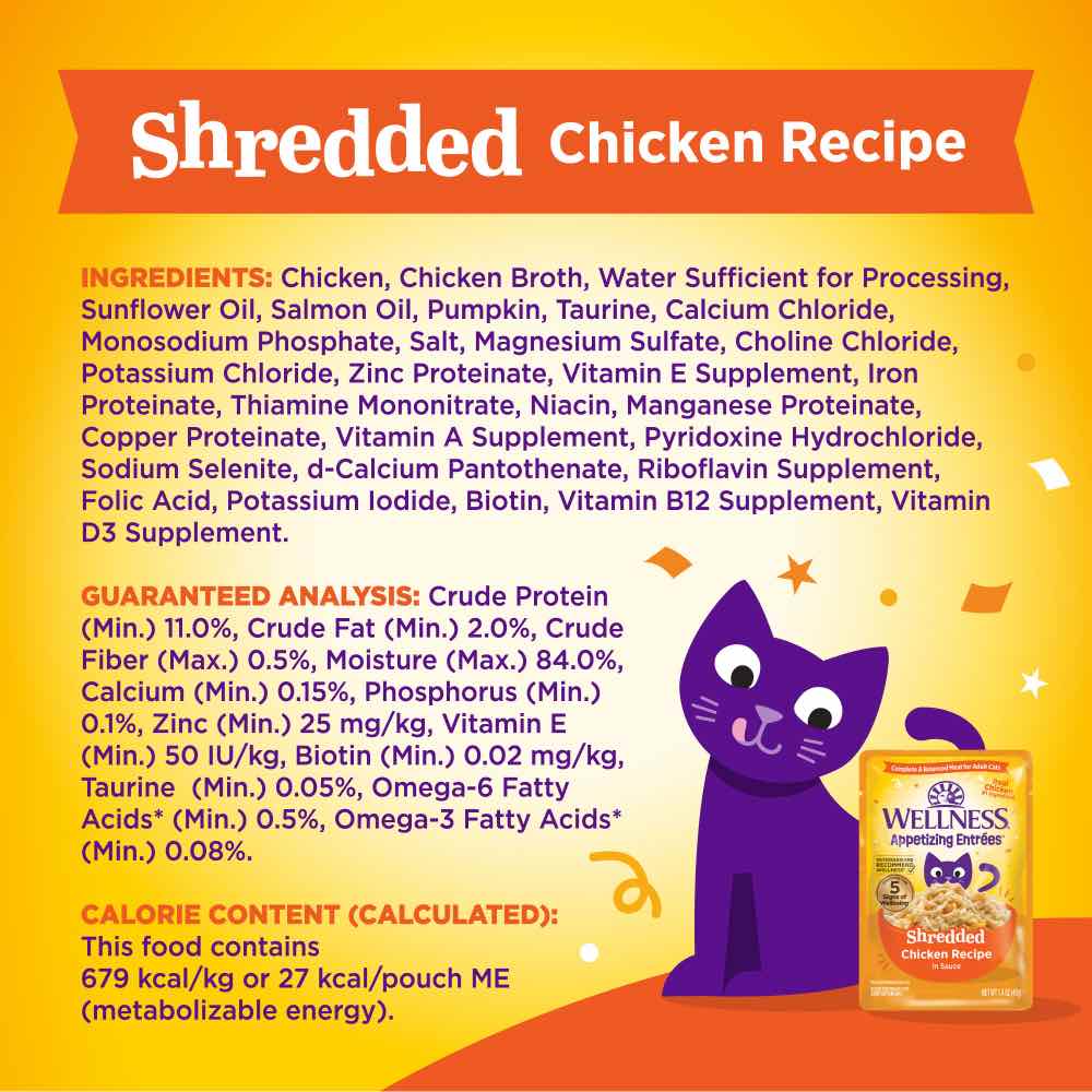 Wellness Appetizing Entrees Shredded Chicken Adult Pouch Cat Food 1.4oz