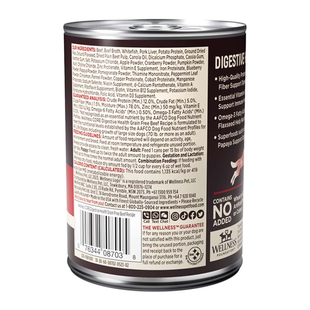 Wellness CORE Digestive Health Beef Grain-Free Canned Dog Food 13oz ...