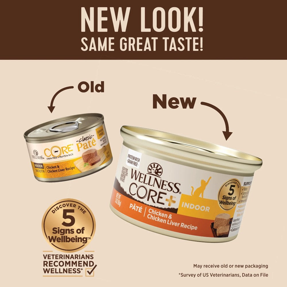 Wellness CORE+ Pate Indoor Chicken & Chicken Liver Grain-Free Canned Cat Food 156g