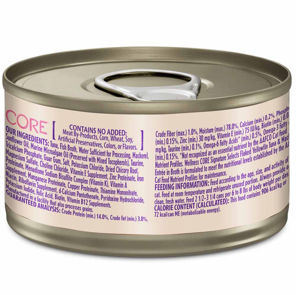 Wellness CORE Signature Selects Flaked Yellowfin Tuna & Mackerel Grain-Free Canned Cat Food 2.8oz