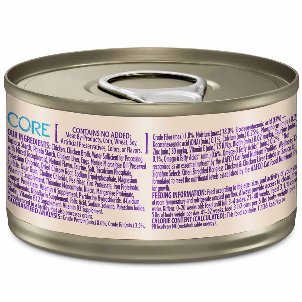 Wellness CORE Signature Selects Shredded Chicken & Chicken Liver Kitten Grain-Free Canned Cat Food 2.8oz
