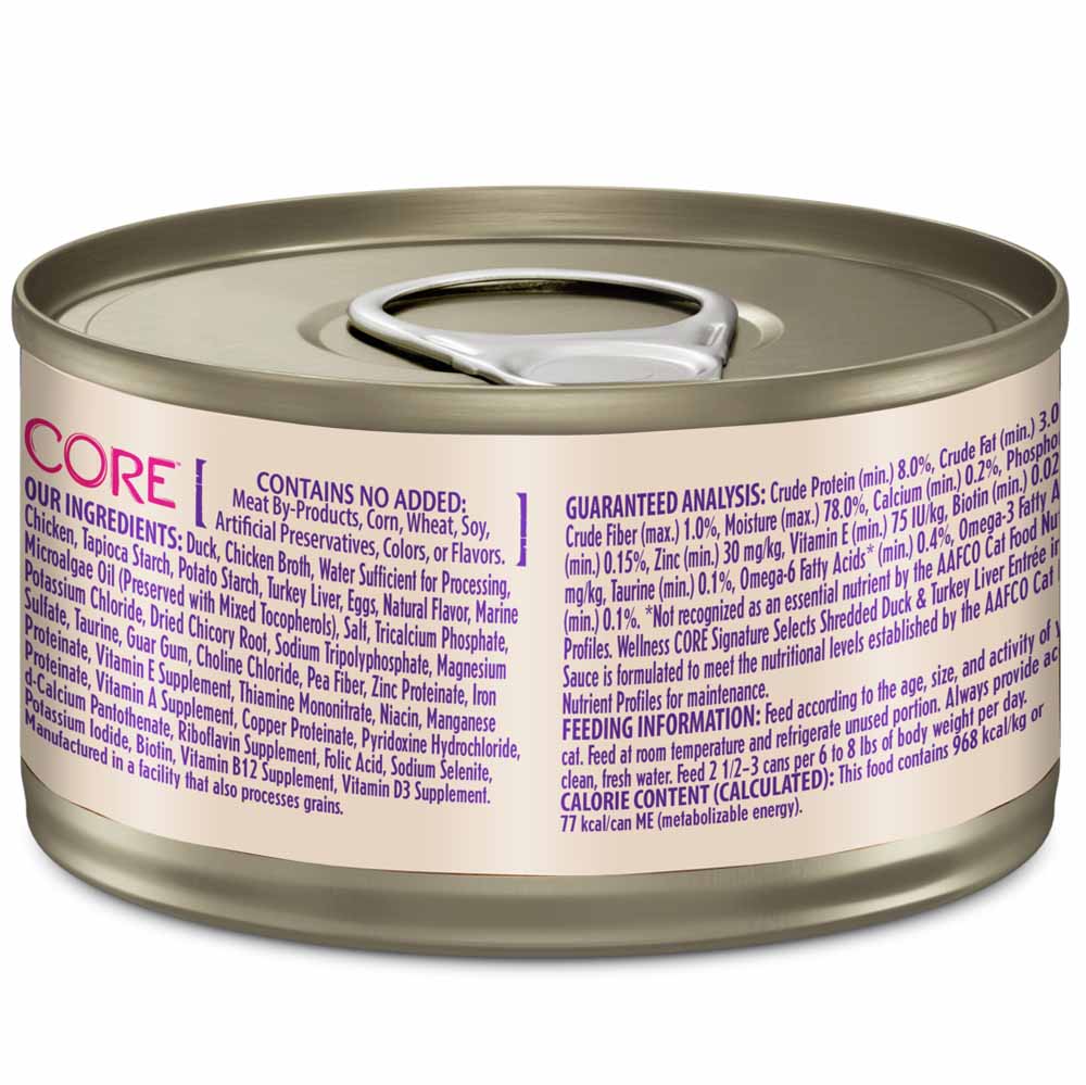 Wellness CORE Signature Selects Shredded Duck & Turkey Liver Grain-Free Canned Cat Food 2.8oz