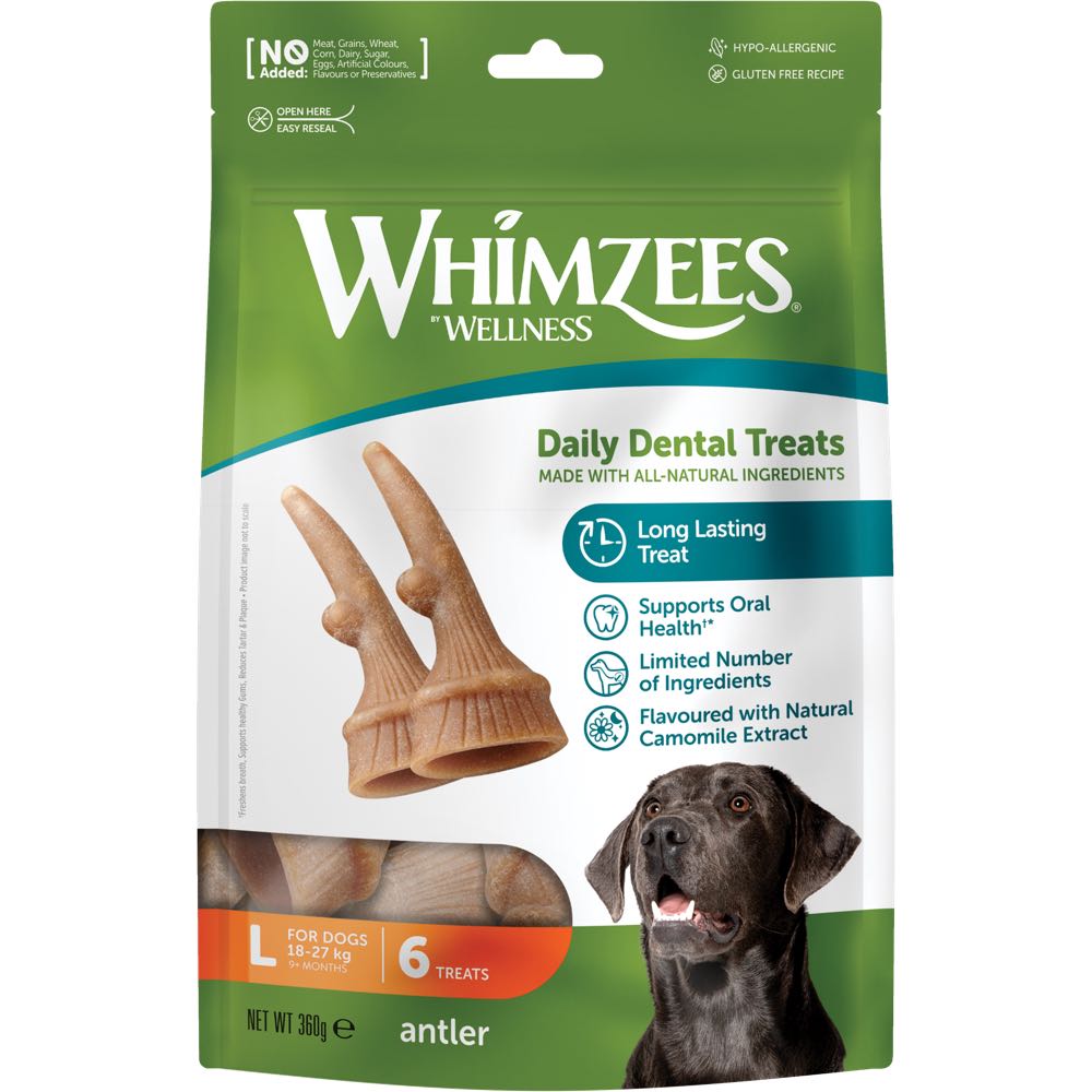 Whimzees Occupy Chews Antler Large Grain-Free Dental Dog Treats 6pc