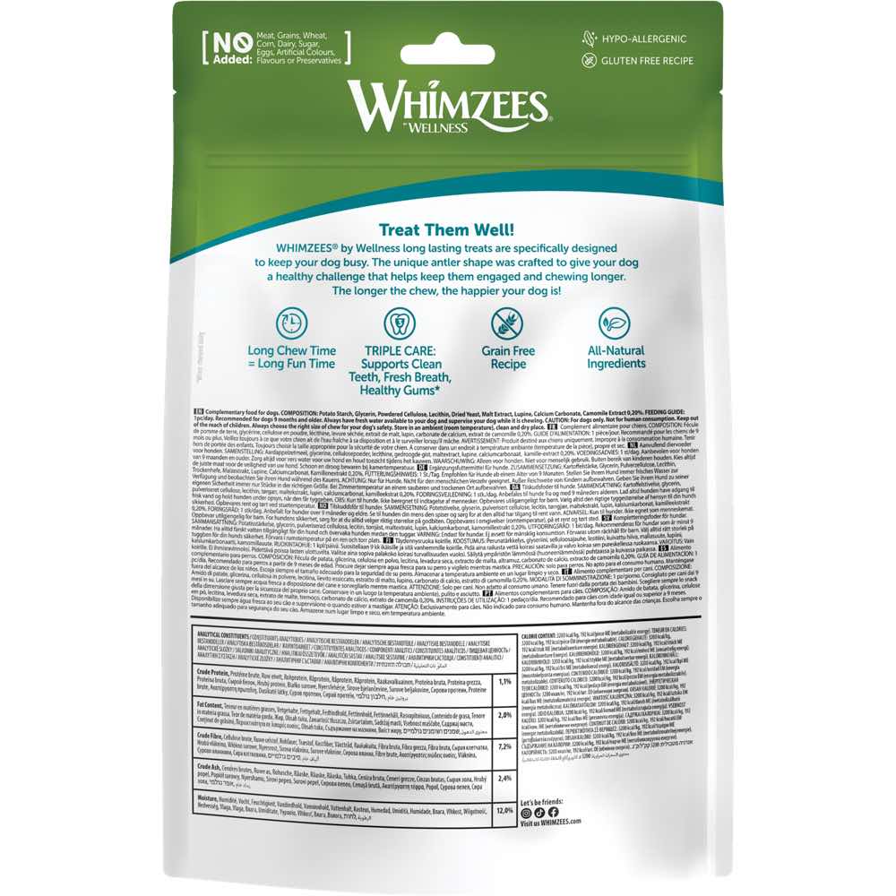 Whimzees Occupy Chews Antler Large Grain-Free Dental Dog Treats 6pc