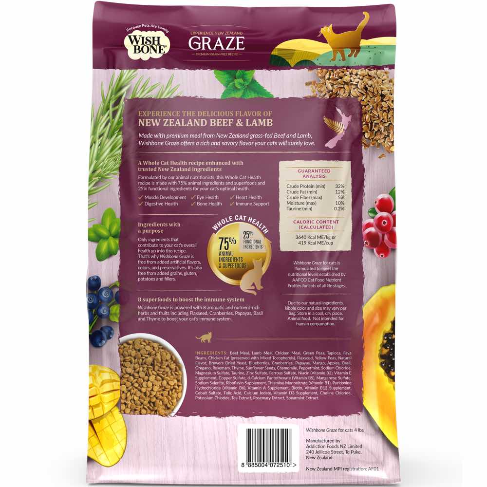 Wishbone Graze Beef, Lamb & Chicken Grain-Free Dry Cat Food 4lb