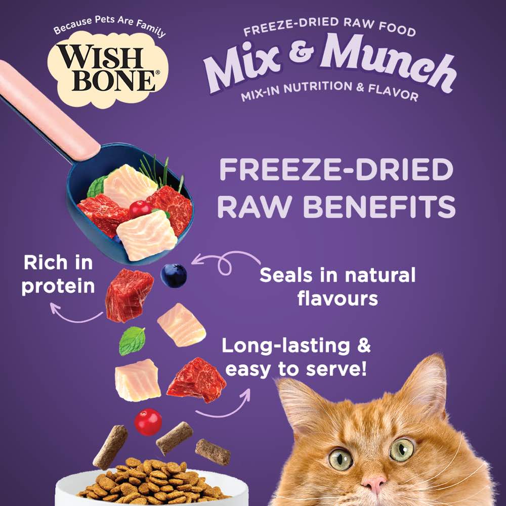 Wishbone Mix & Munch Beef & Ocean Fish Grain-Free Freeze-Dried Raw Food Cat Food Topper 350g