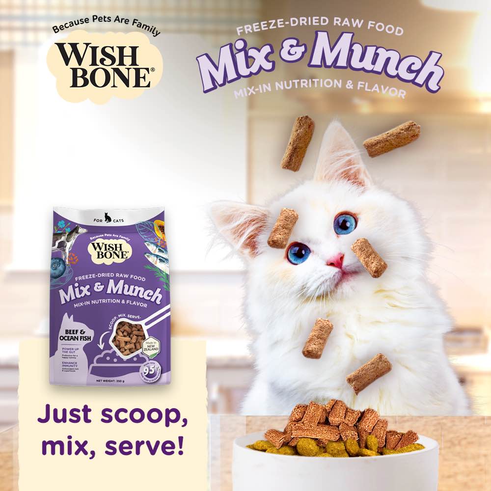 Wishbone Mix & Munch Beef & Ocean Fish Grain-Free Freeze-Dried Raw Food Cat Food Topper 350g