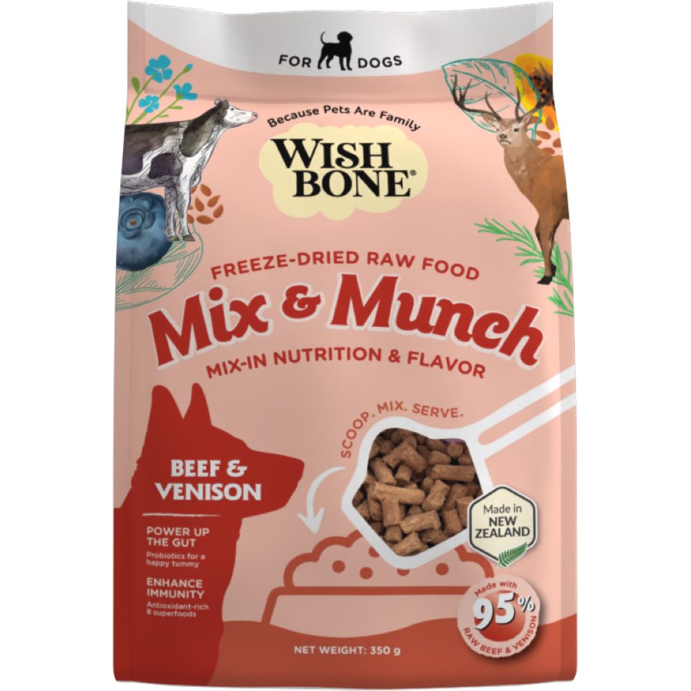 Wishbone Mix & Munch Beef & Venison Grain-Free Freeze-Dried Raw Food Dog Food Topper 350g