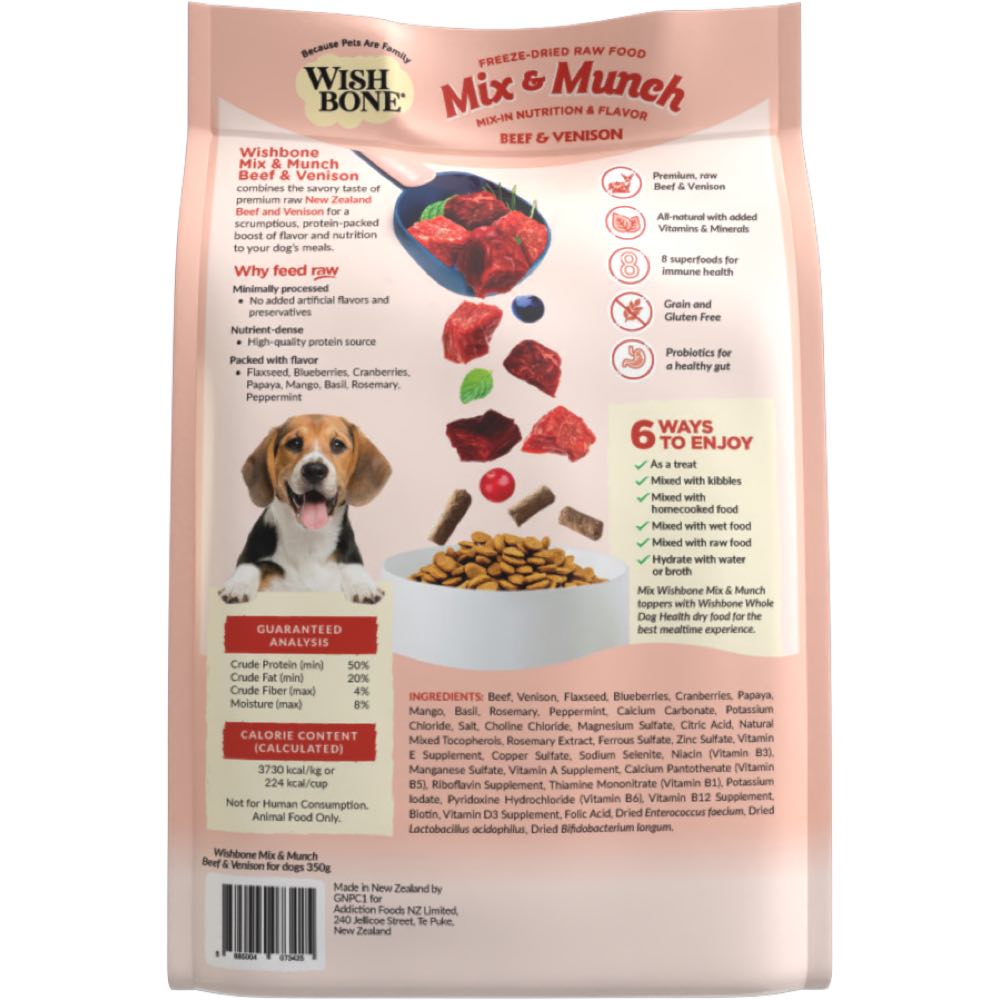 Wishbone Mix & Munch Beef & Venison Grain-Free Freeze-Dried Raw Food Dog Food Topper 350g
