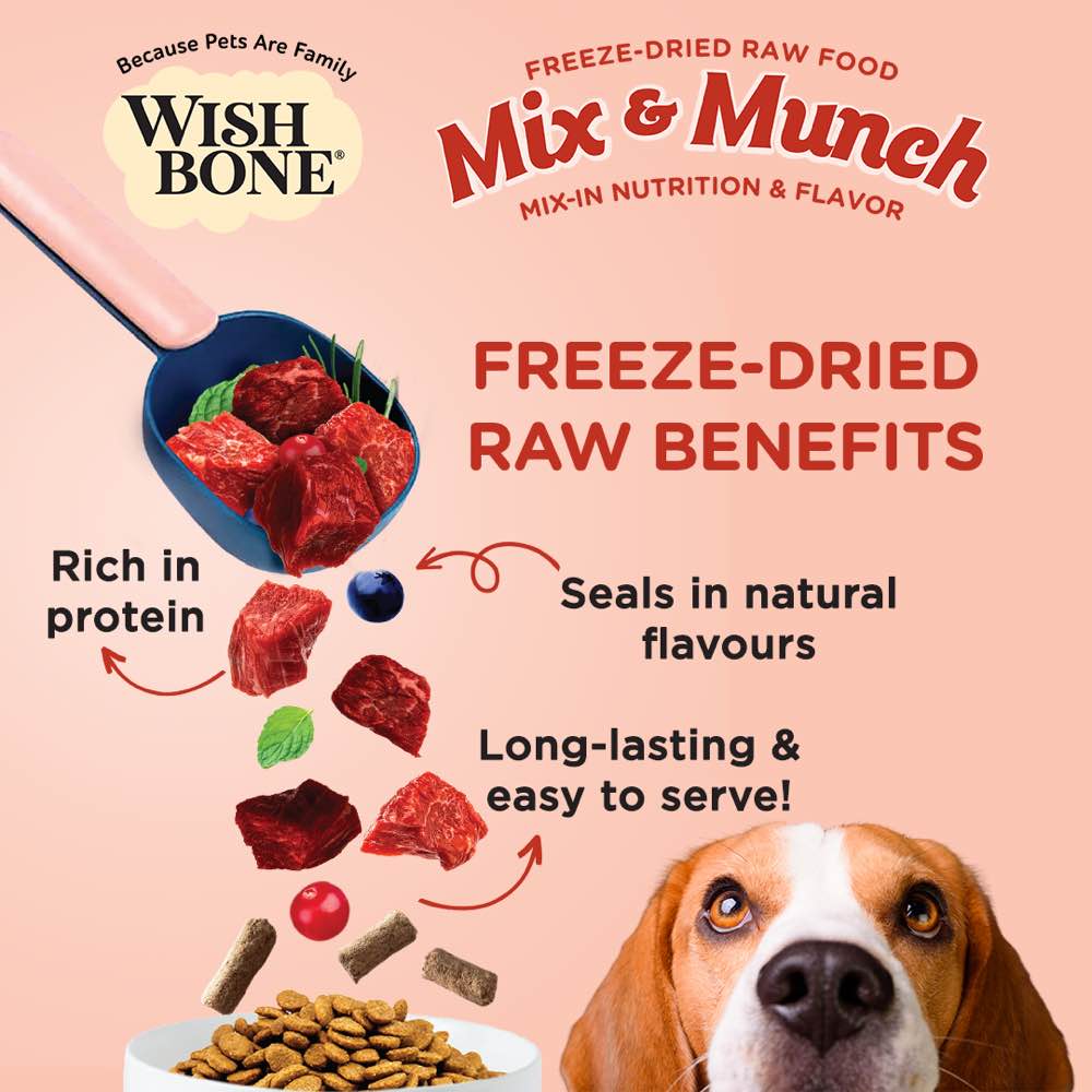 Wishbone Mix & Munch Beef & Venison Grain-Free Freeze-Dried Raw Food Dog Food Topper 350g