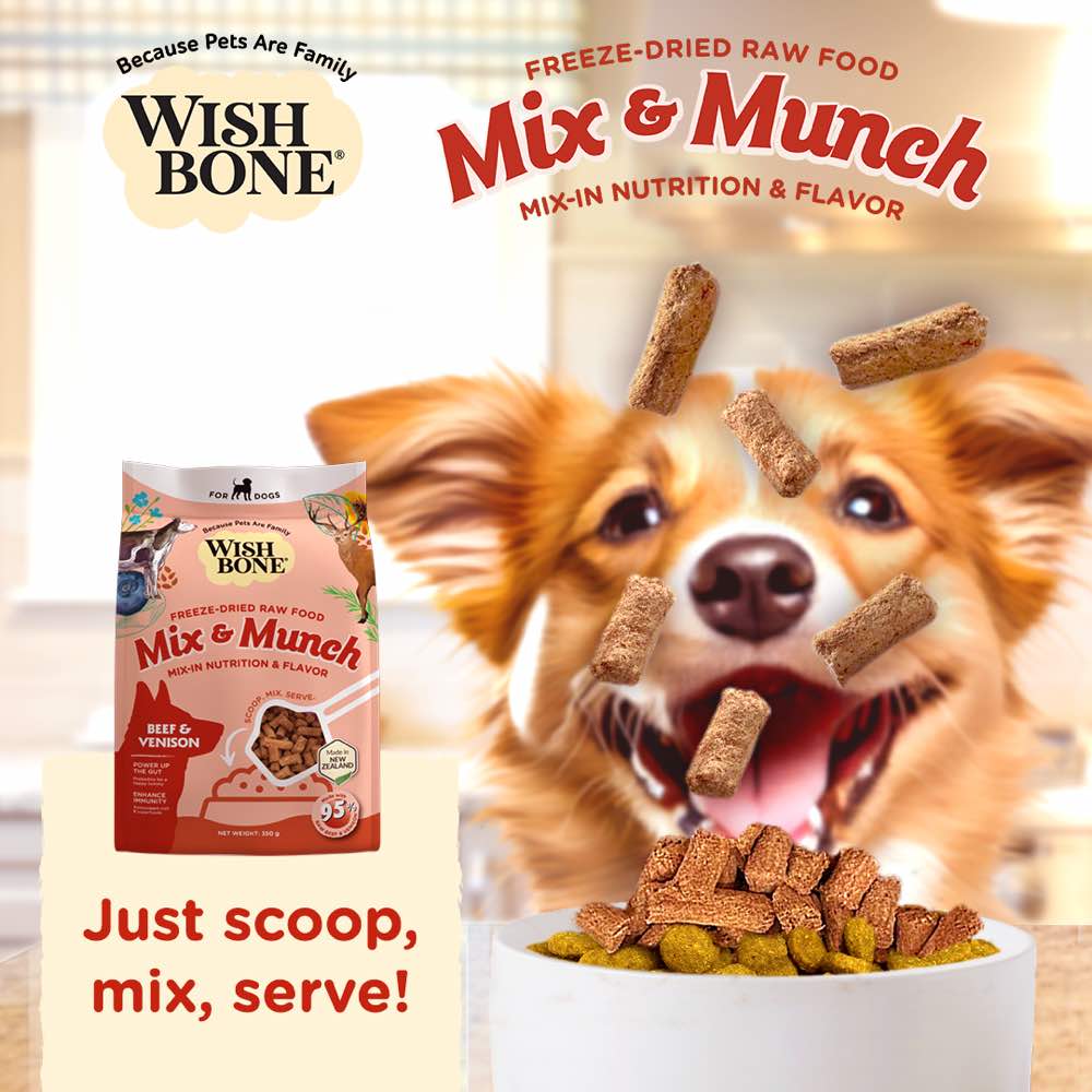 Wishbone Mix & Munch Beef & Venison Grain-Free Freeze-Dried Raw Food Dog Food Topper 350g
