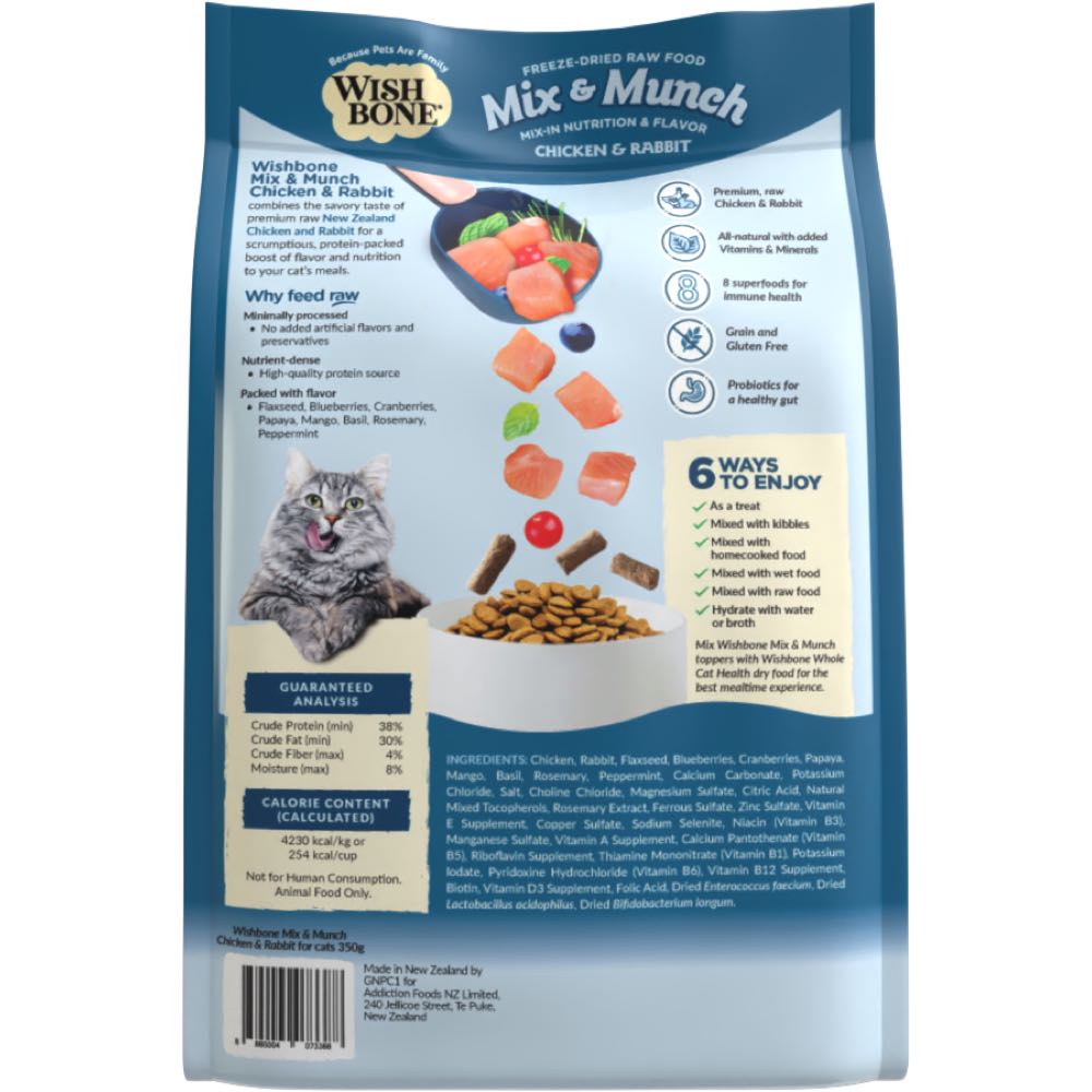 Wishbone Mix & Munch Chicken & Rabbit Grain-Free Freeze-Dried Raw Food Cat Food Topper 350g