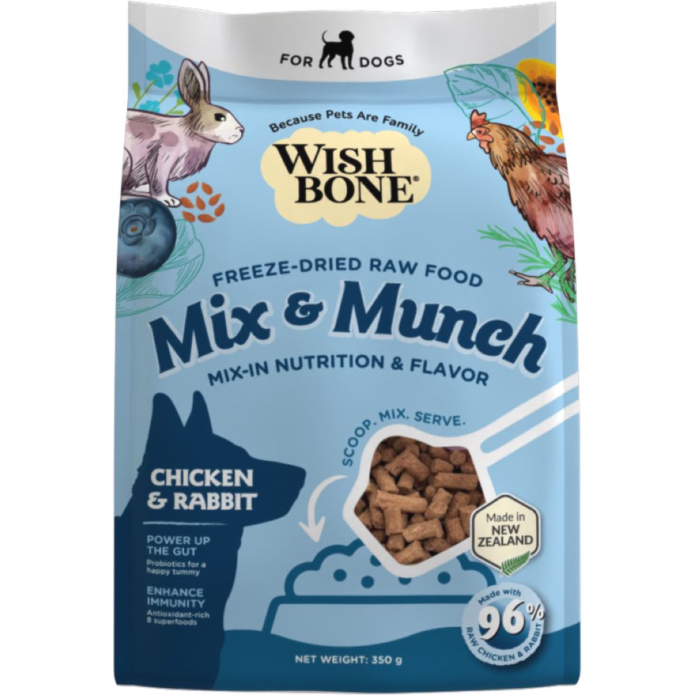 Wishbone Mix & Munch Chicken & Rabbit Grain-Free Freeze-Dried Raw Food Dog Food Topper 350g