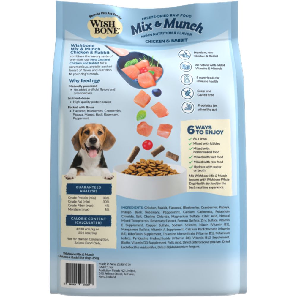 Wishbone Mix & Munch Chicken & Rabbit Grain-Free Freeze-Dried Raw Food Dog Food Topper 350g