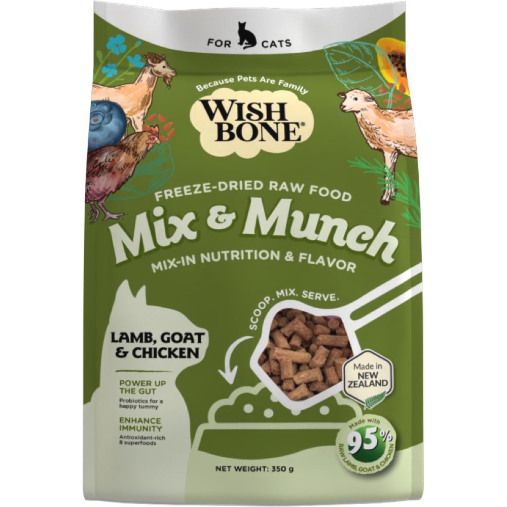 Wishbone Mix & Munch Lamb, Goat & Chicken Grain-Free Freeze-Dried Raw Food Cat Food Topper 350g