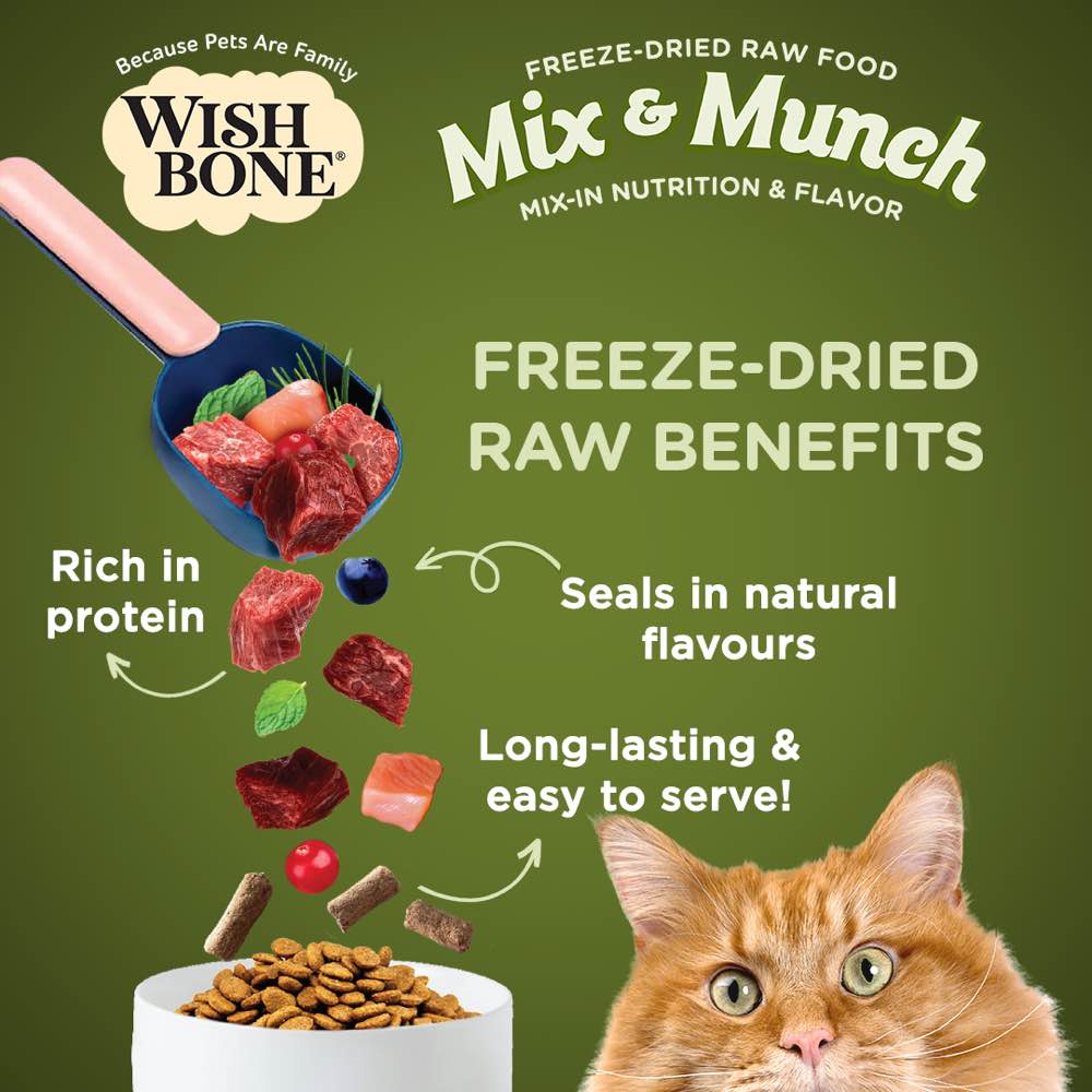 Wishbone Mix & Munch Lamb, Goat & Chicken Grain-Free Freeze-Dried Raw Food Cat Food Topper 350g