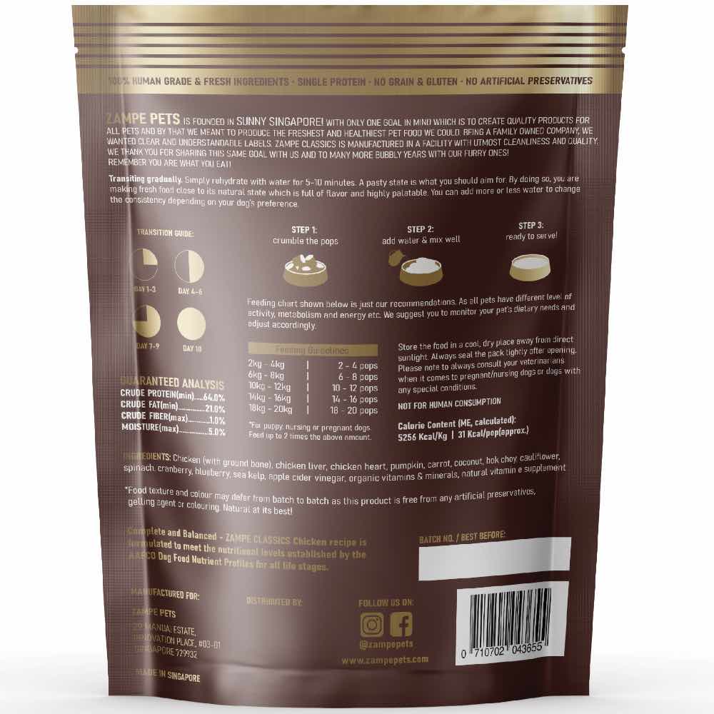 Zampe Chicken Pops Freeze-Dried Raw Dog Food 400g - Kohepets