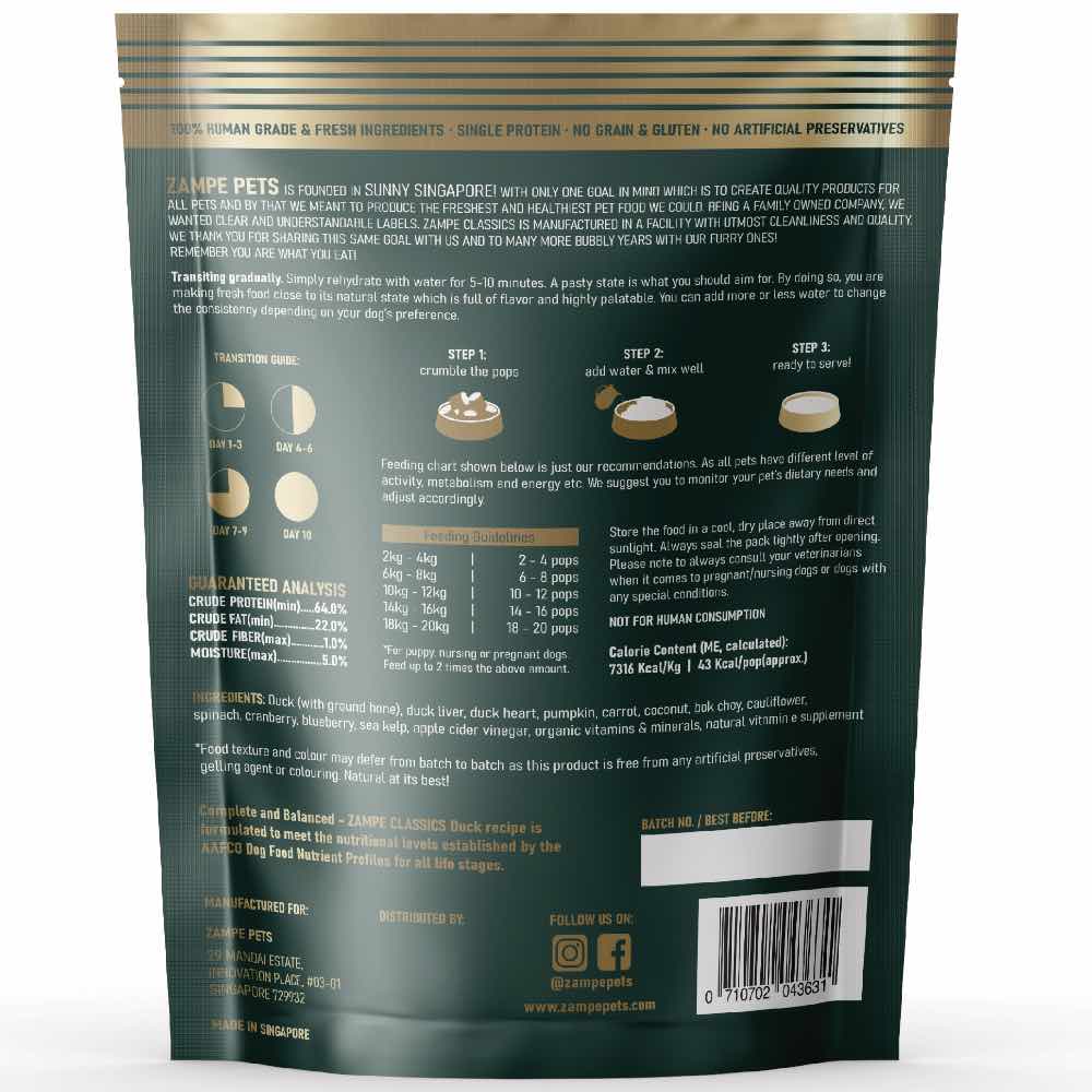 Zampe Duck Pops Freeze-Dried Raw Dog Food 400g - Kohepets