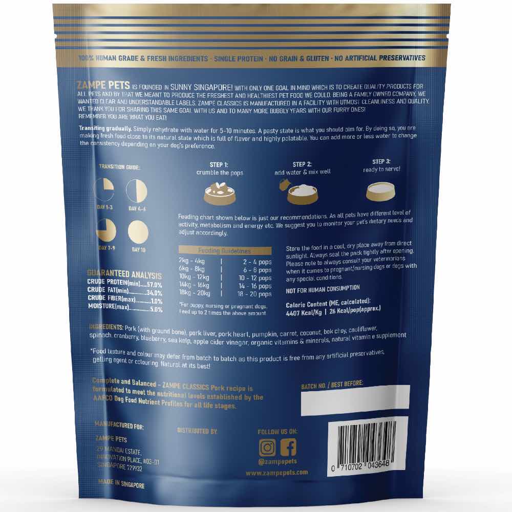 Zampe Pork Pops Freeze-Dried Raw Dog Food 400g - Kohepets