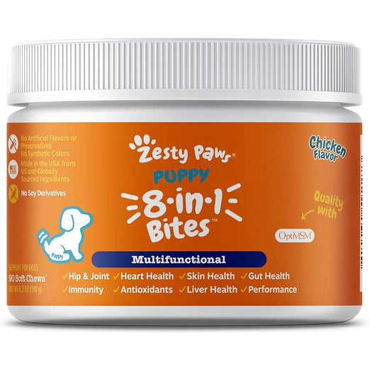 Zesty Paws Puppy 8in1 Bites Multivitamin Chicken Flavor Dog Supplement Chews 90ct Kohepets