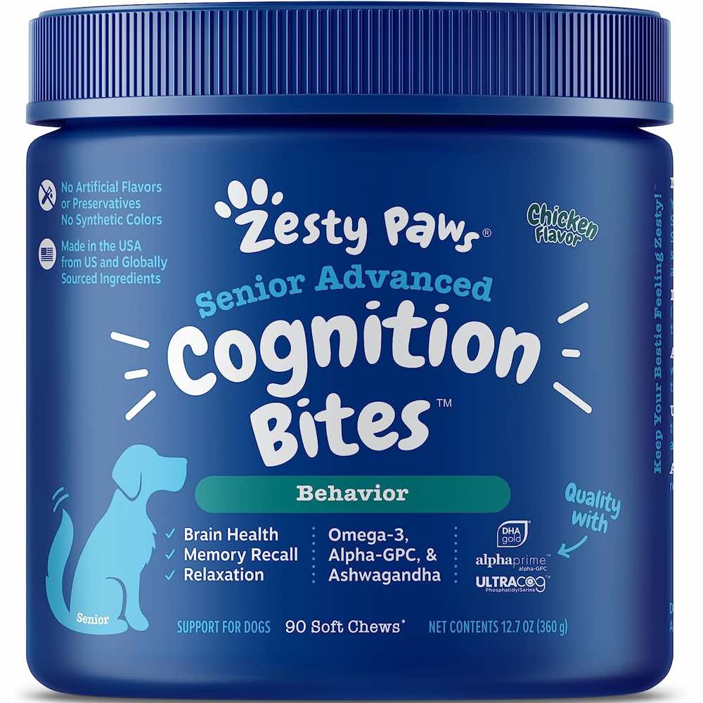 Zesty Paws Senior Advanced Cognition Bites Chicken Flavor Dog Supplement Chews 90ct