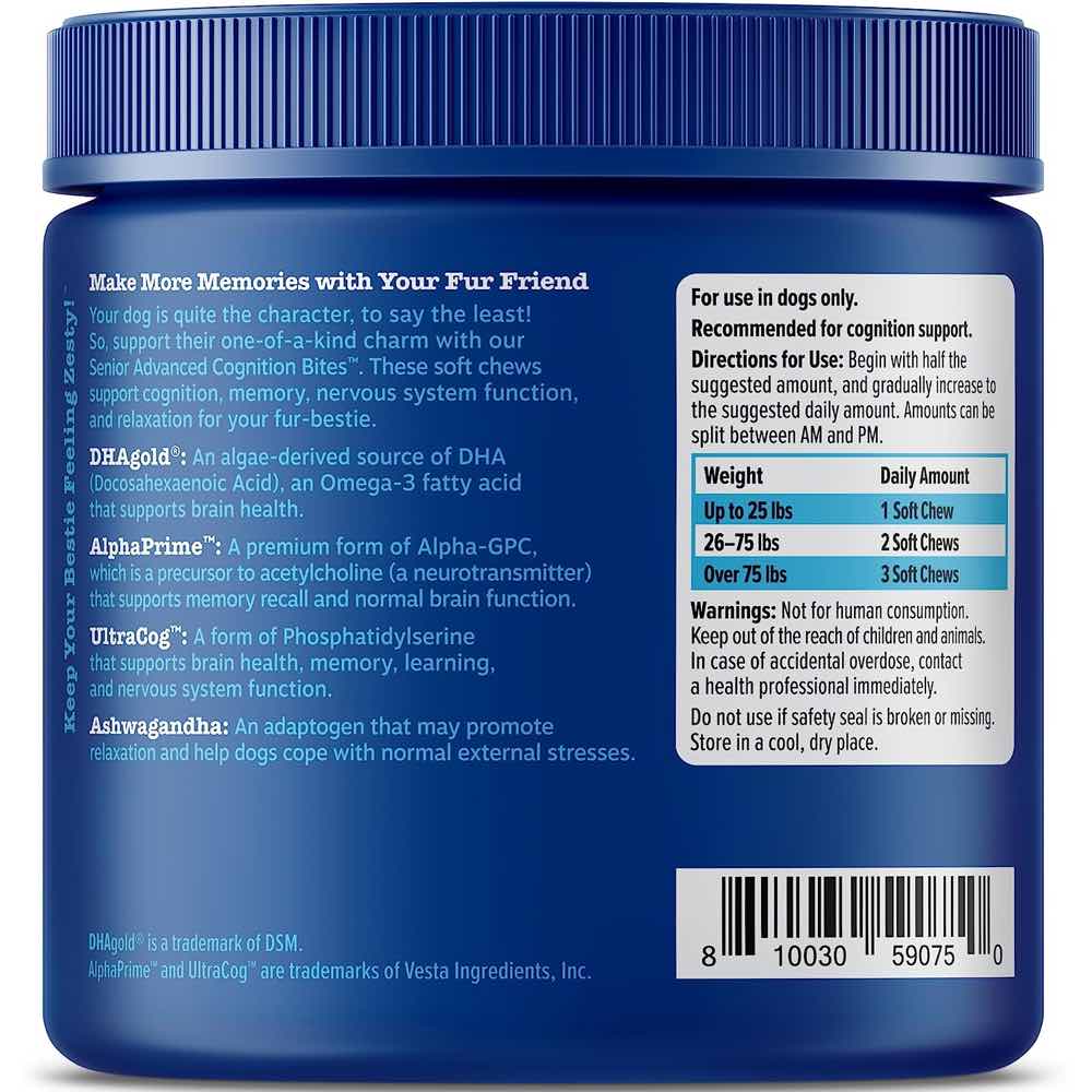 Zesty Paws Senior Advanced Cognition Bites Chicken Flavor Dog Supplement Chews 90ct