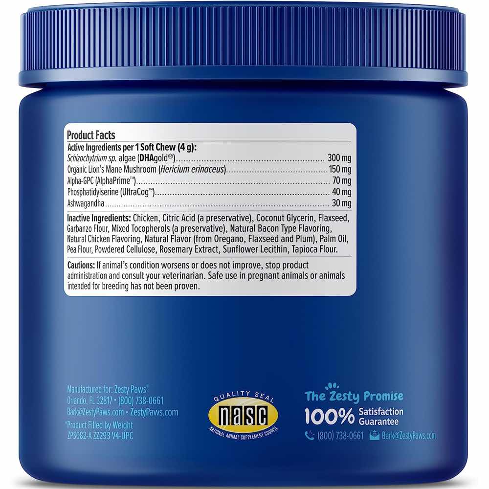 Zesty Paws Senior Advanced Cognition Bites Chicken Flavor Dog Supplement Chews 90ct