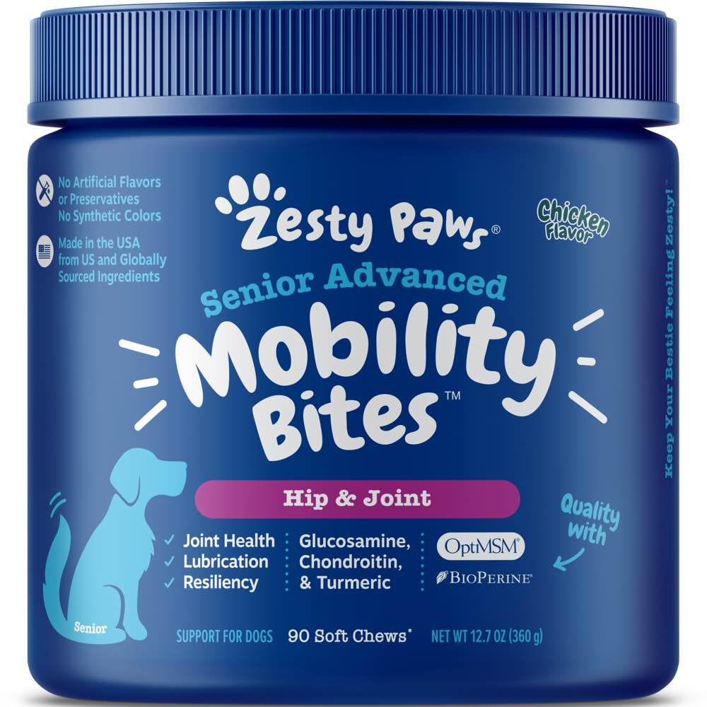 Zesty Paws Senior Advanced Mobility Bites Chicken Flavor Dog Supplement Chews 90ct