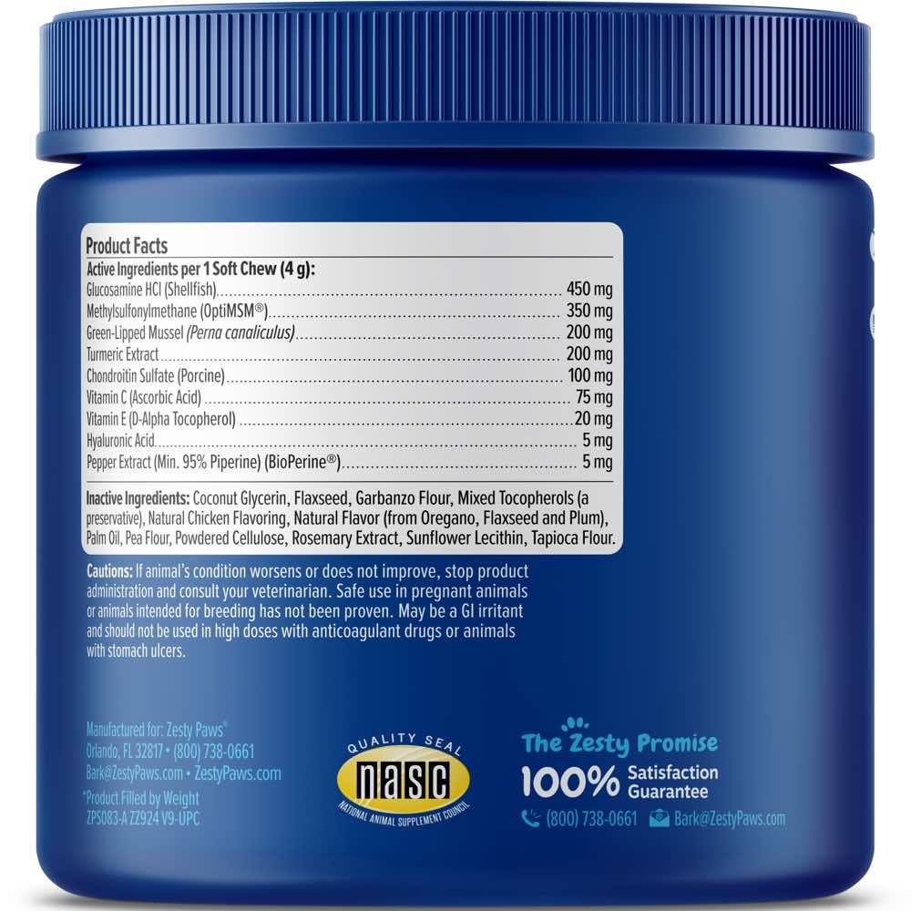 Zesty Paws Senior Advanced Mobility Bites Chicken Flavor Dog Supplement Chews 90ct