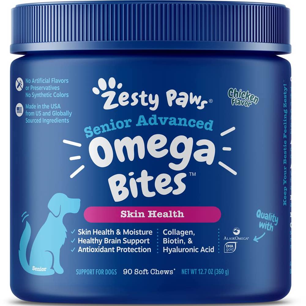 Zesty Paws Senior Advanced Omega Bites Chicken Flavor Dog Supplement Chews 90ct