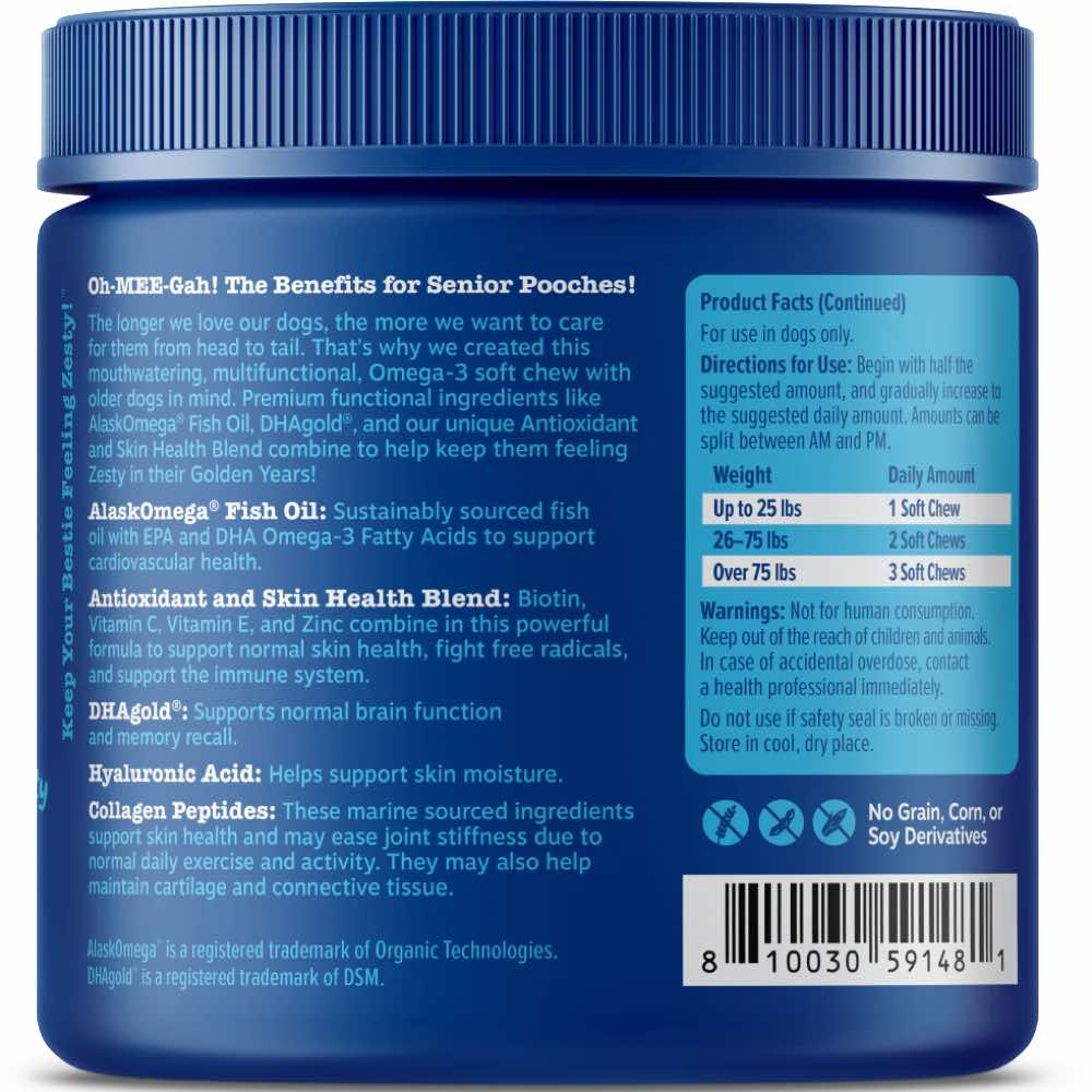 Zesty Paws Senior Advanced Omega Bites Chicken Flavor Dog Supplement Chews 90ct