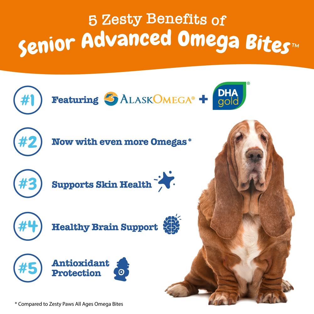 Zesty Paws Senior Advanced Omega Bites Chicken Flavor Dog Supplement Chews 90ct