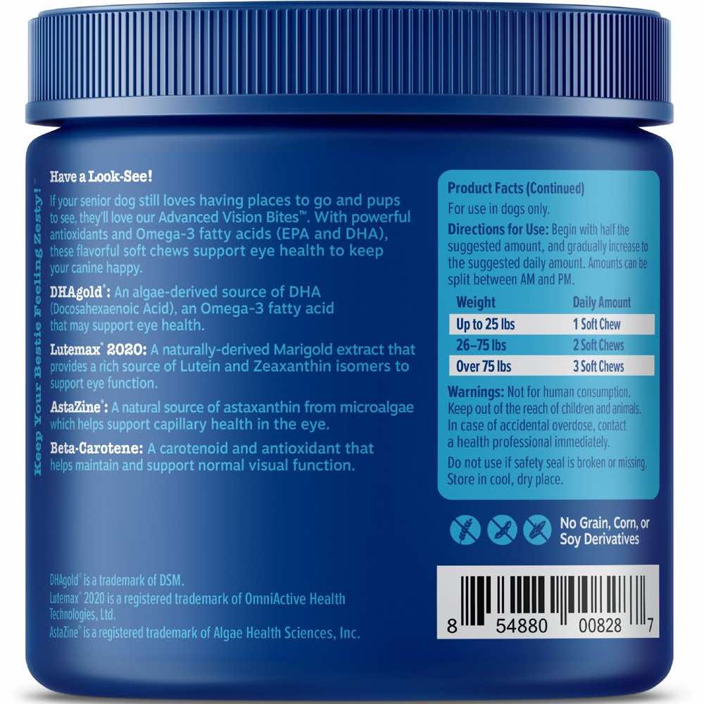 Zesty Paws Senior Advanced Vision Bites Chicken Flavor Dog Supplement Chews 90ct