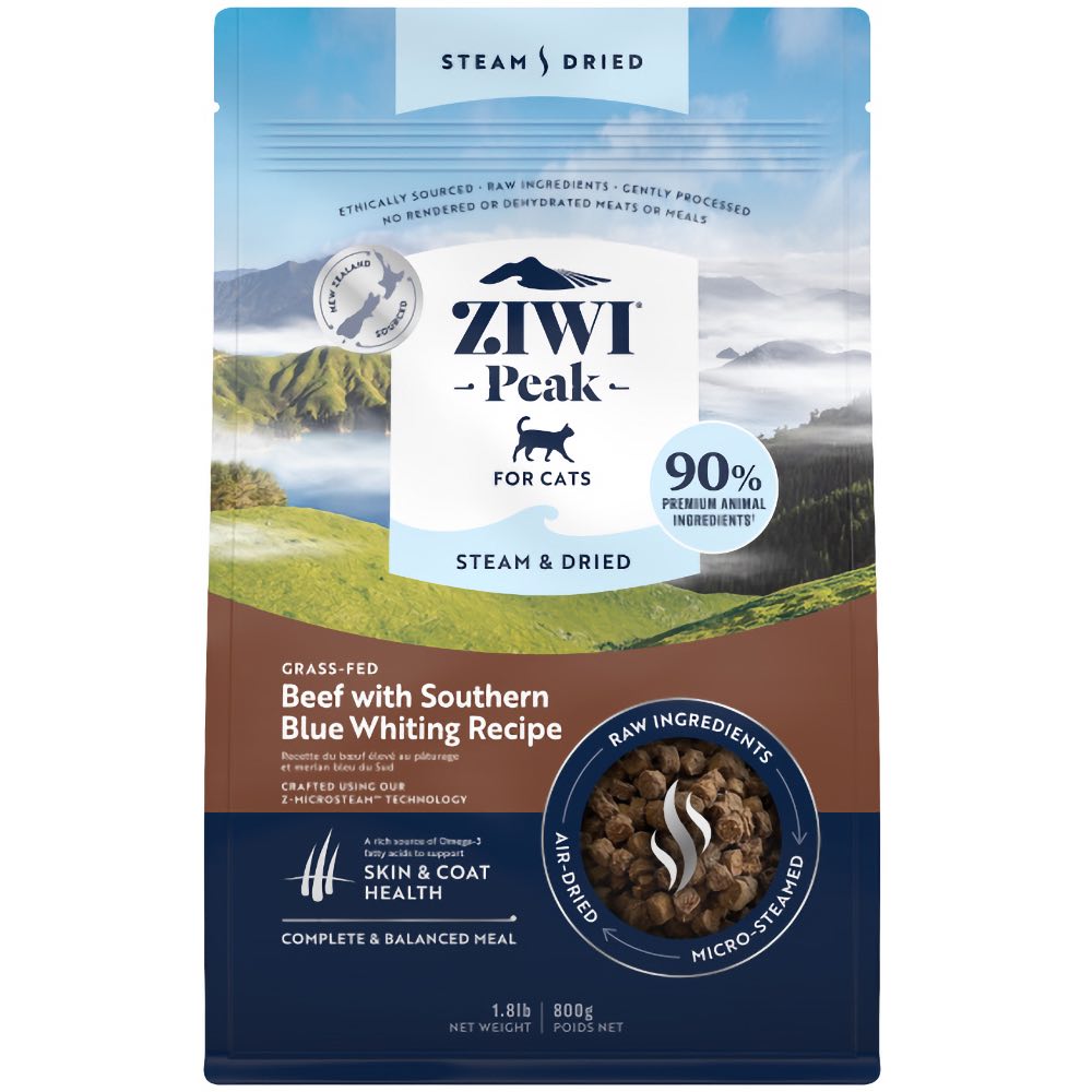 20% OFF: Ziwi Peak Grass Fed Beef Southern Blue Whiting Recipe Steam & Dried Cat Food