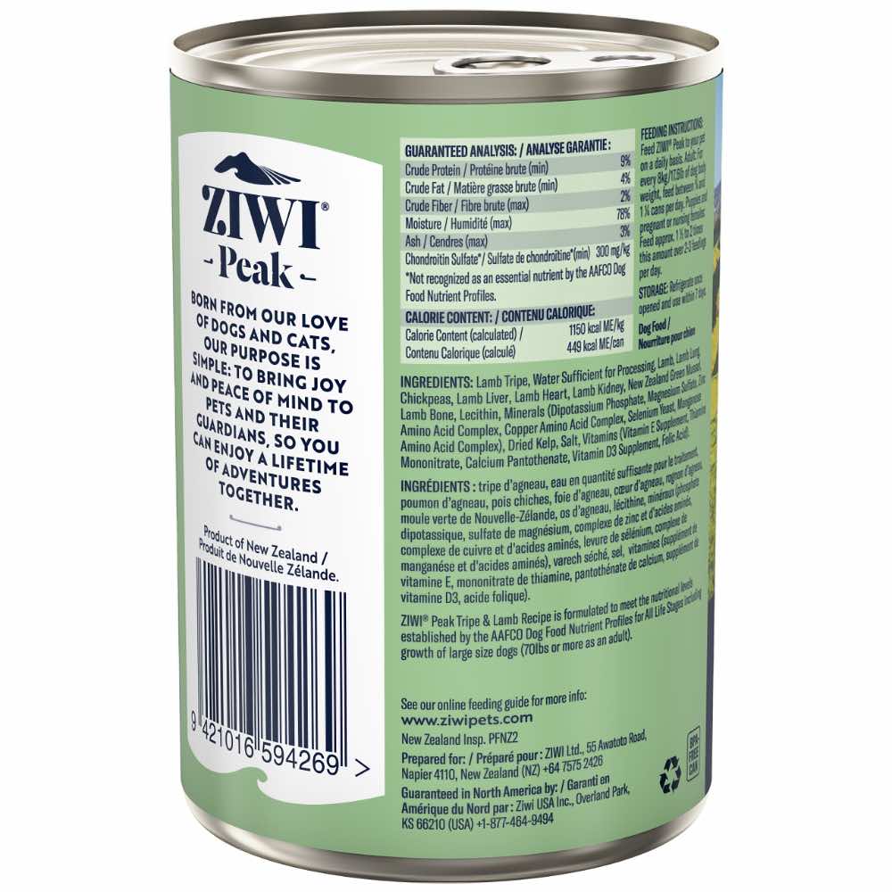 20% OFF: Ziwi Peak New Zealand Tripe & Lamb Grain-Free Canned Dog Food 390g