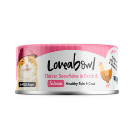 7 FOR $9.90: Loveabowl Chicken Snowflakes In Broth With Salmon Canned Cat Food 70g - Kohepets