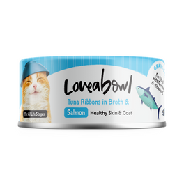 7 FOR $9.90: Loveabowl Tuna Ribbons In Broth With Salmon Canned Cat Food 70g - Kohepets
