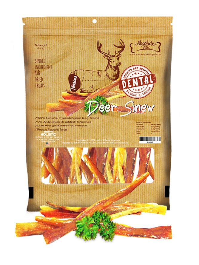 Absolute Bites Air Dried Deer Sinew Dental Dog Treats 250g - Kohepets