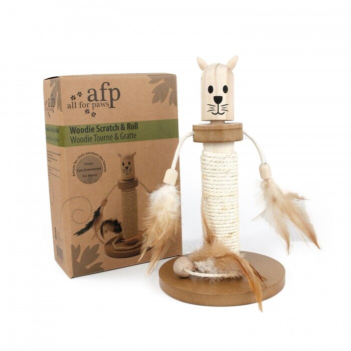 All For Paws Woodie Scratch N’ Roll Cat Scratcher Toy - Kohepets