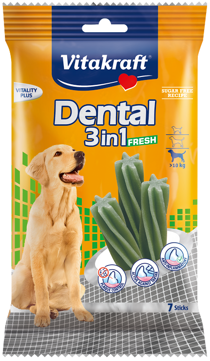 Vitakraft Dental 3-In-1 Fresh Medium Dog Treat 7ct - Kohepets