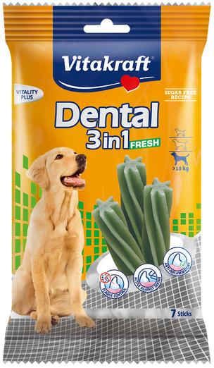 Vitakraft Dental 3-In-1 Fresh Medium Dog Treat 7ct - Kohepets