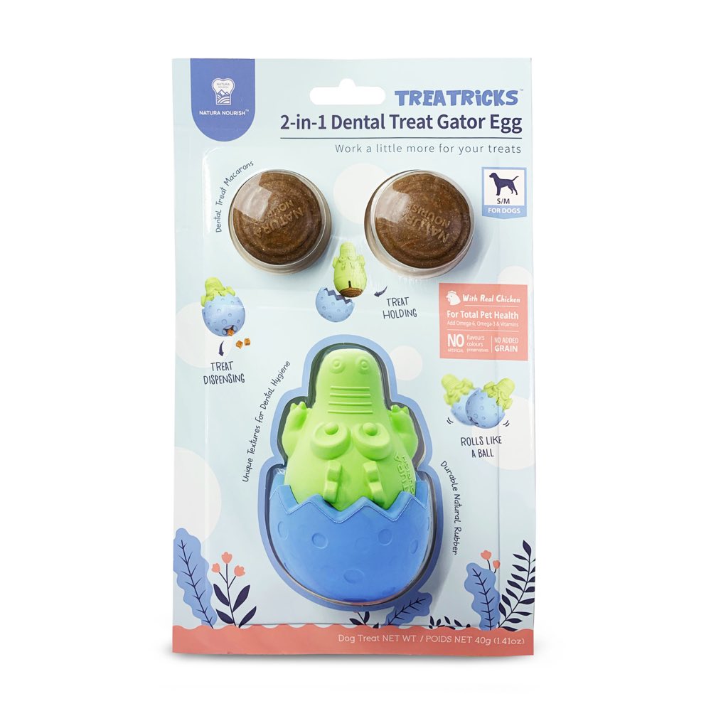 Natura Nourish Treatricks 2-in-1 Chicken Dental Chew Dog Toy (Gator Egg) - Kohepets