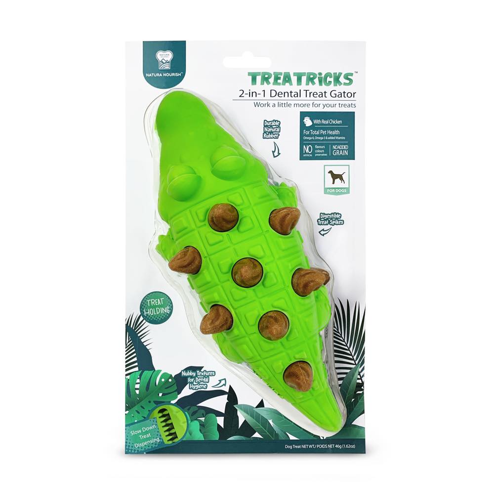 Natura Nourish Treatricks 2-in-1 Chicken Dental Chew Dog Toy (Gator) - Kohepets