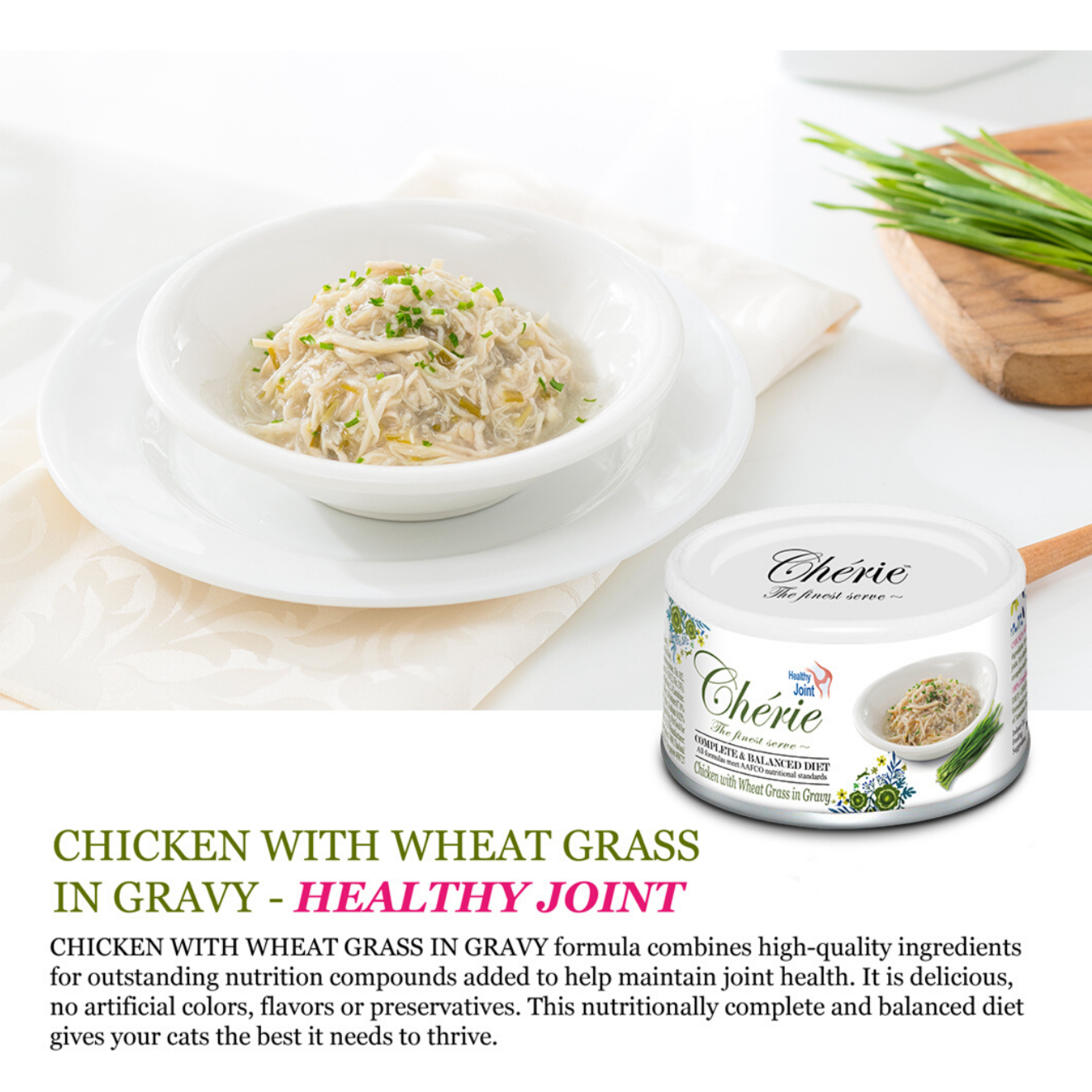 Cherie Complete & Balanced Chicken with Wheat Grass in Gravy - Healthy Joint Cat Wet Food 80g - Kohepets