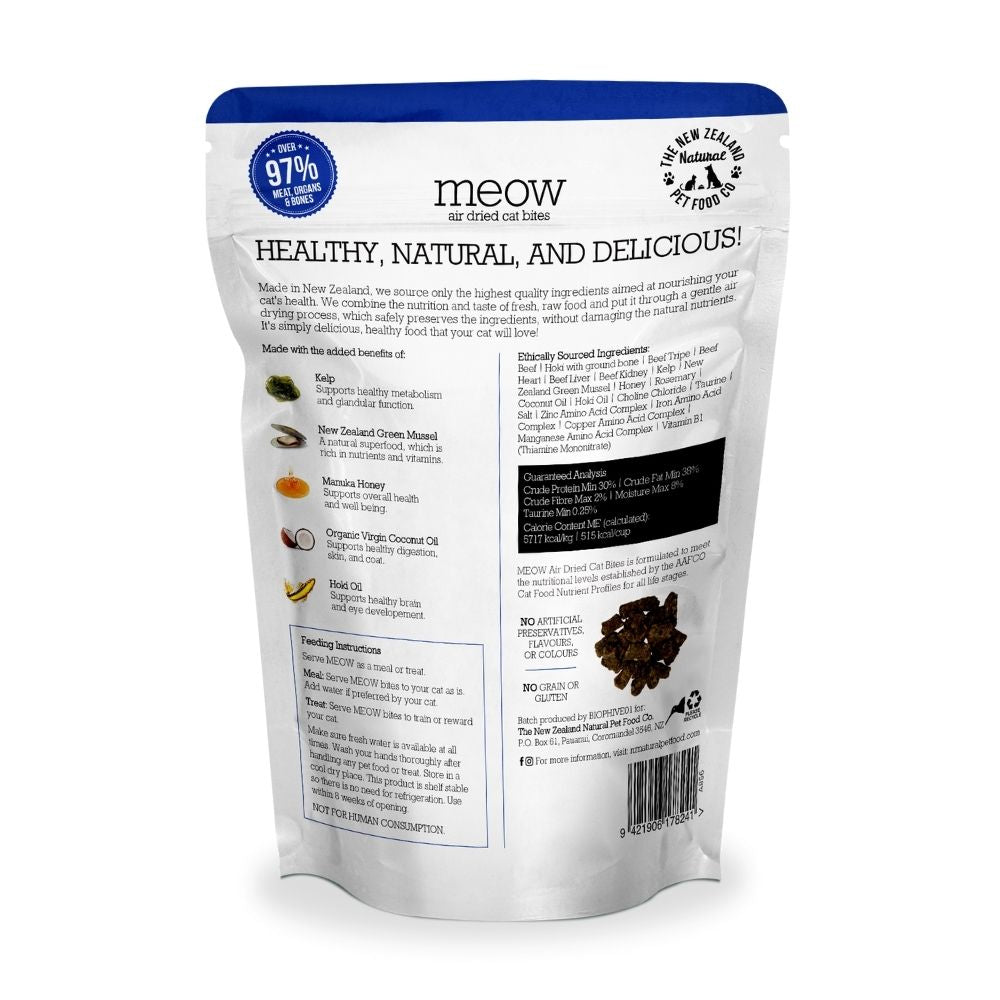 28% OFF: MEOW Beef & Hoki Recipe Air Dried Cat Bite Treats 100g - Kohepets