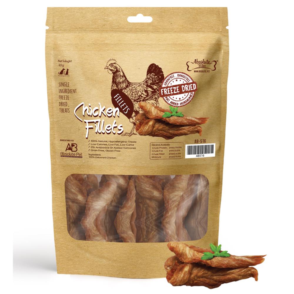 Absolute Bites Chicken Fillets Freeze Dried Treats For Cats & Dogs 70g ...