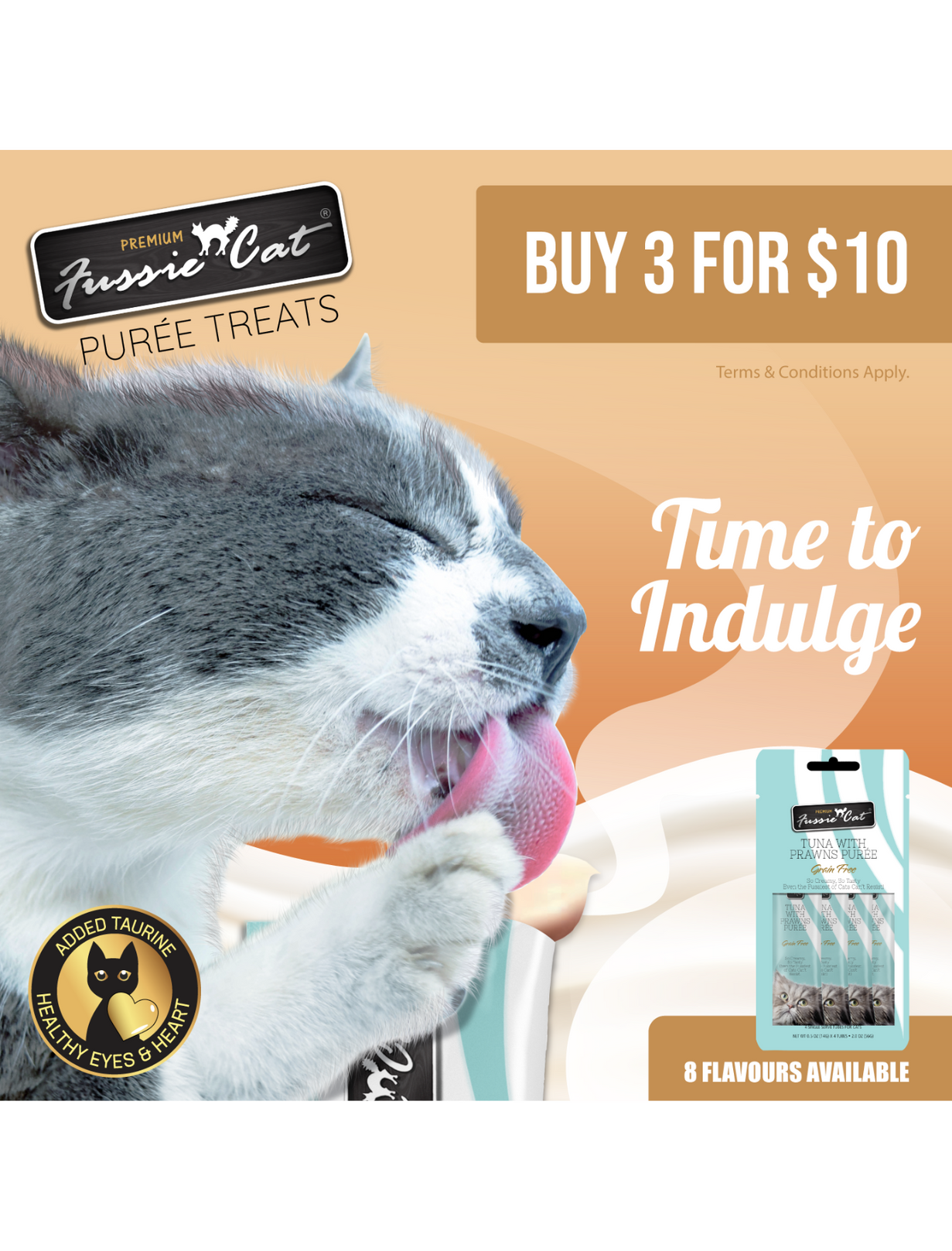 3 FOR $10: Fussie Cat Puree Premium Tuna with Prawns Cat Treat 14gx4 - Kohepets