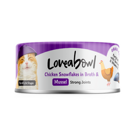 7 FOR $9.90: Loveabowl Chicken Snowflakes In Broth With Mussel Canned Cat Food 70g - Kohepets