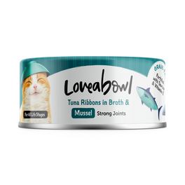 7 FOR $9.90: Loveabowl Tuna Ribbons In Broth With Mussel Canned Cat Food 70g - Kohepets